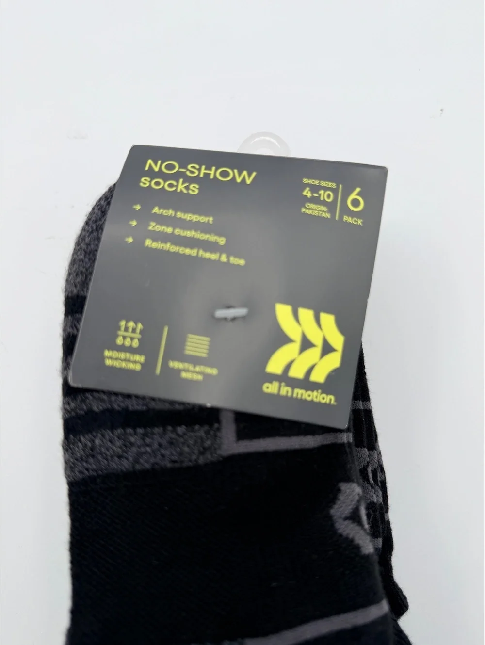 All in Motion No-Show Socks 6-Pack Size 4-10 Black and Gray